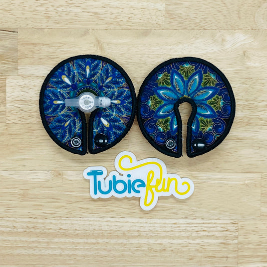 Button Pad Cover Large - Blue Flowers on Black
