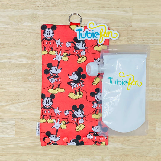 Insulated Milk Bag Suitable for Tubie Fun 500ml Reusable Pouches - Mouse on Red