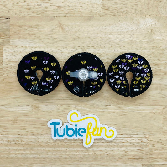 G-Tube Button Pad Cover - Gold and Purple Butterflies on Black
