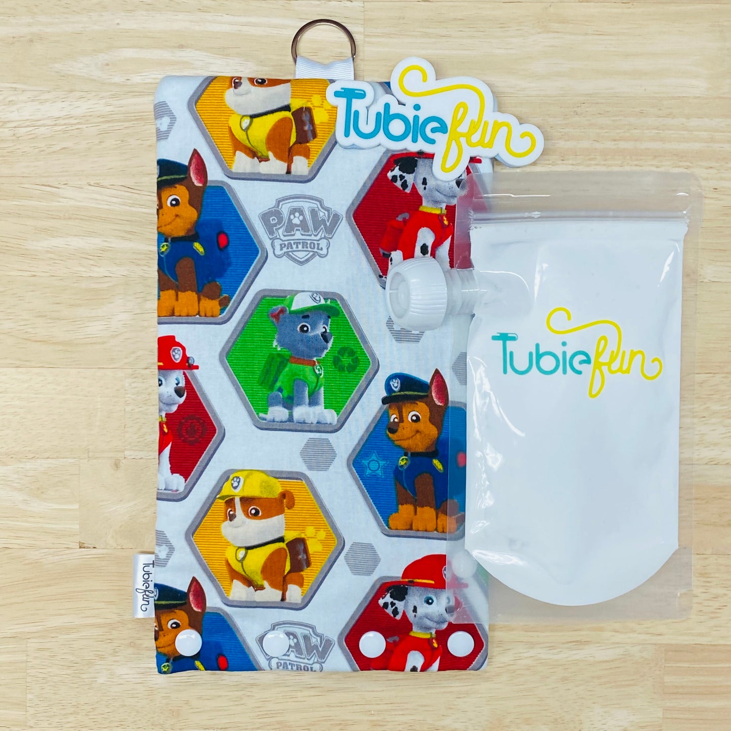 Insulated Milk Bag Suitable for Tubie Fun 500ml Reusable Pouches - Pup Patrol on White