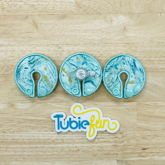 G-Tube Button Pad Cover - Gold and Teal Swirls