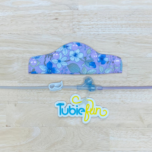 Feeding Tube Connection Cover - Purple Flowers on Pink