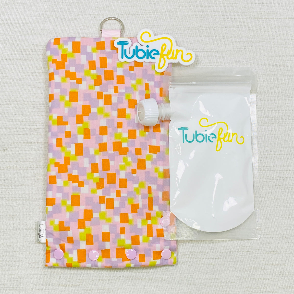 Insulated Milk Bag Suitable for Reusable Pouches - Pink and Orange Squares