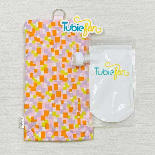Insulated Milk Bag Suitable for Reusable Pouches - Pink and Orange Squares