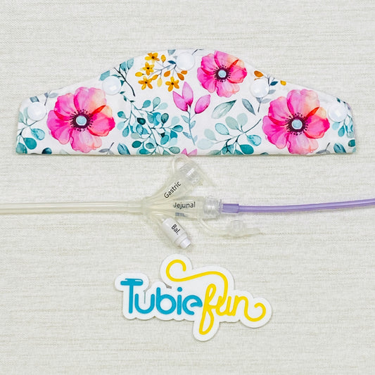 Large Feeding Tube Connection Cover - Pink Flowers