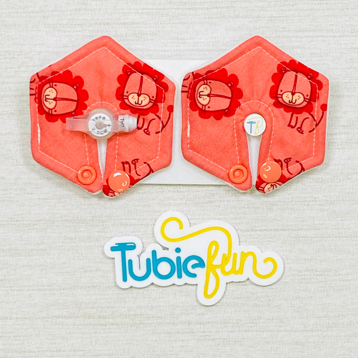 Hexagon G-Tube Button Pad Cover - Lion on Red