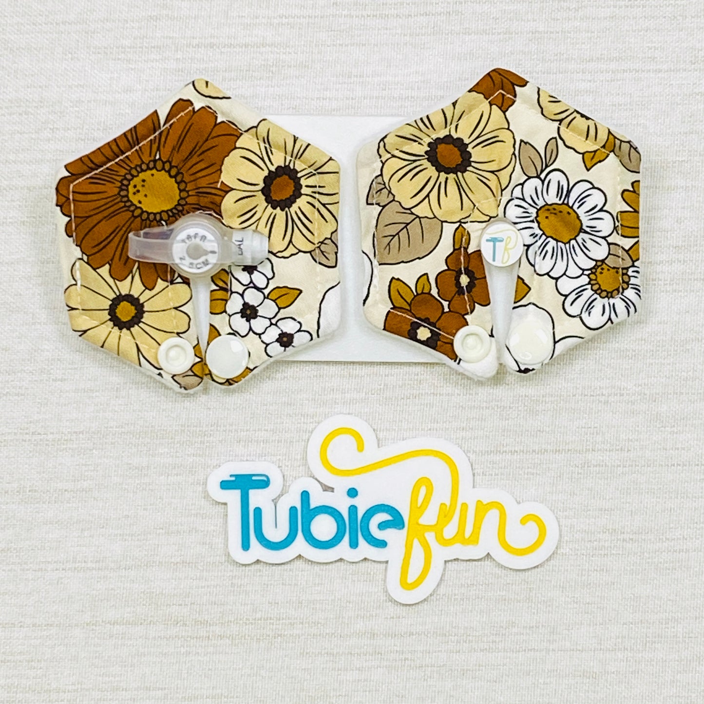 Hexagon G-Tube Button Pad Cover - Cream Flowers