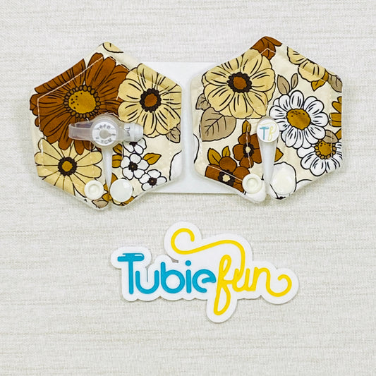 Hexagon G-Tube Button Pad Cover - Cream Flowers