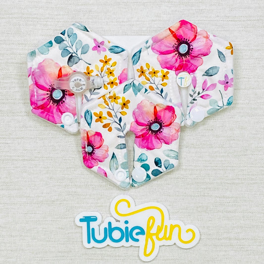 Hexagon G-Tube Button Pad Cover - Pink Flowers