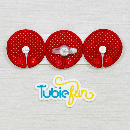 G-Tube Button Pad Cover - Gold Dots on Red