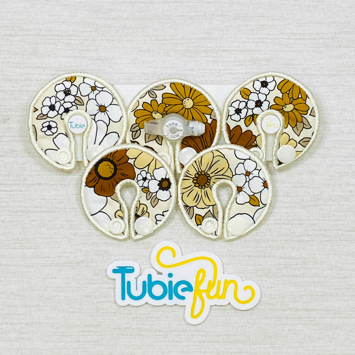 G-Tube Button Pad Cover - Cream Flowers
