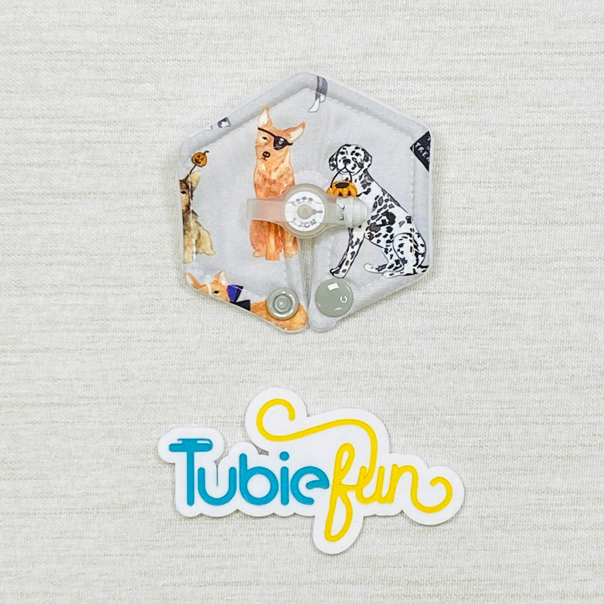 Hexagon G-Tube Button Pad Cover - Halloween Dogs