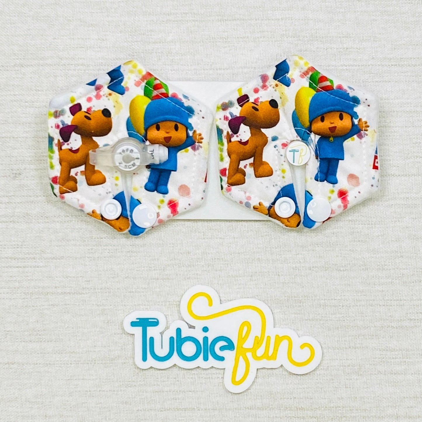 Hexagon G-Tube Button Pad Cover - Cartoon Boy and Friends