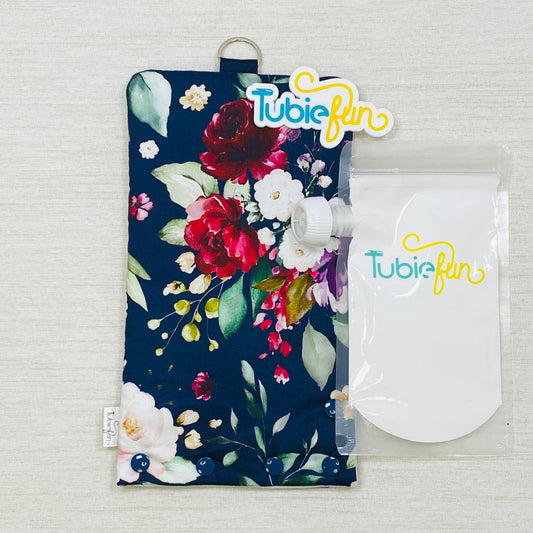 Insulated Milk Bag Suitable for Reusable Pouches - Flowers on Navy