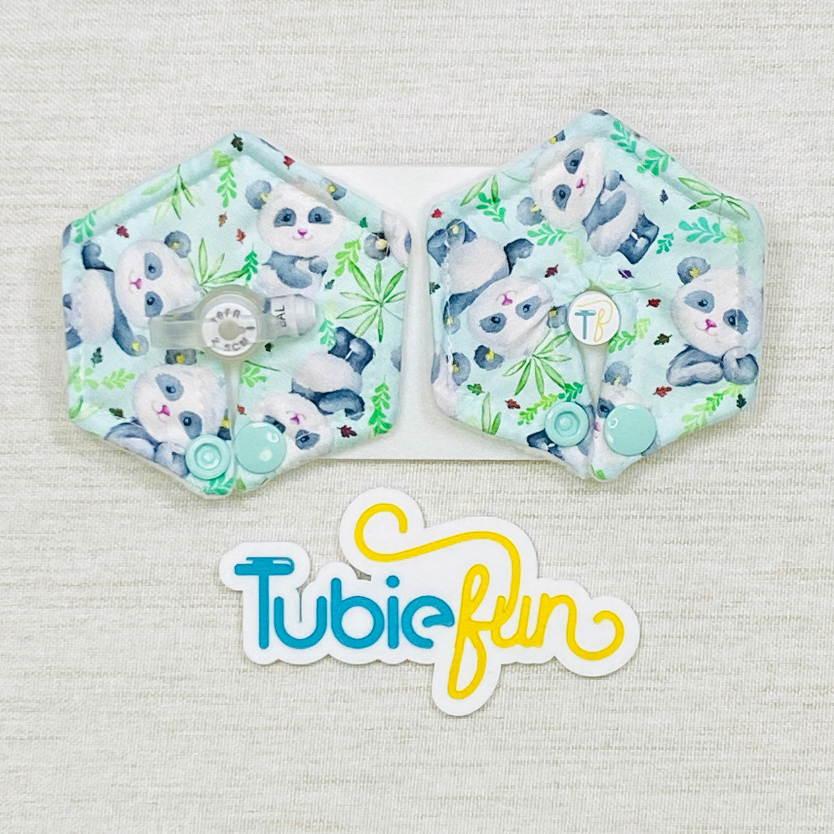 Hexagon G-Tube Button Pad Cover - Pandas on Green
