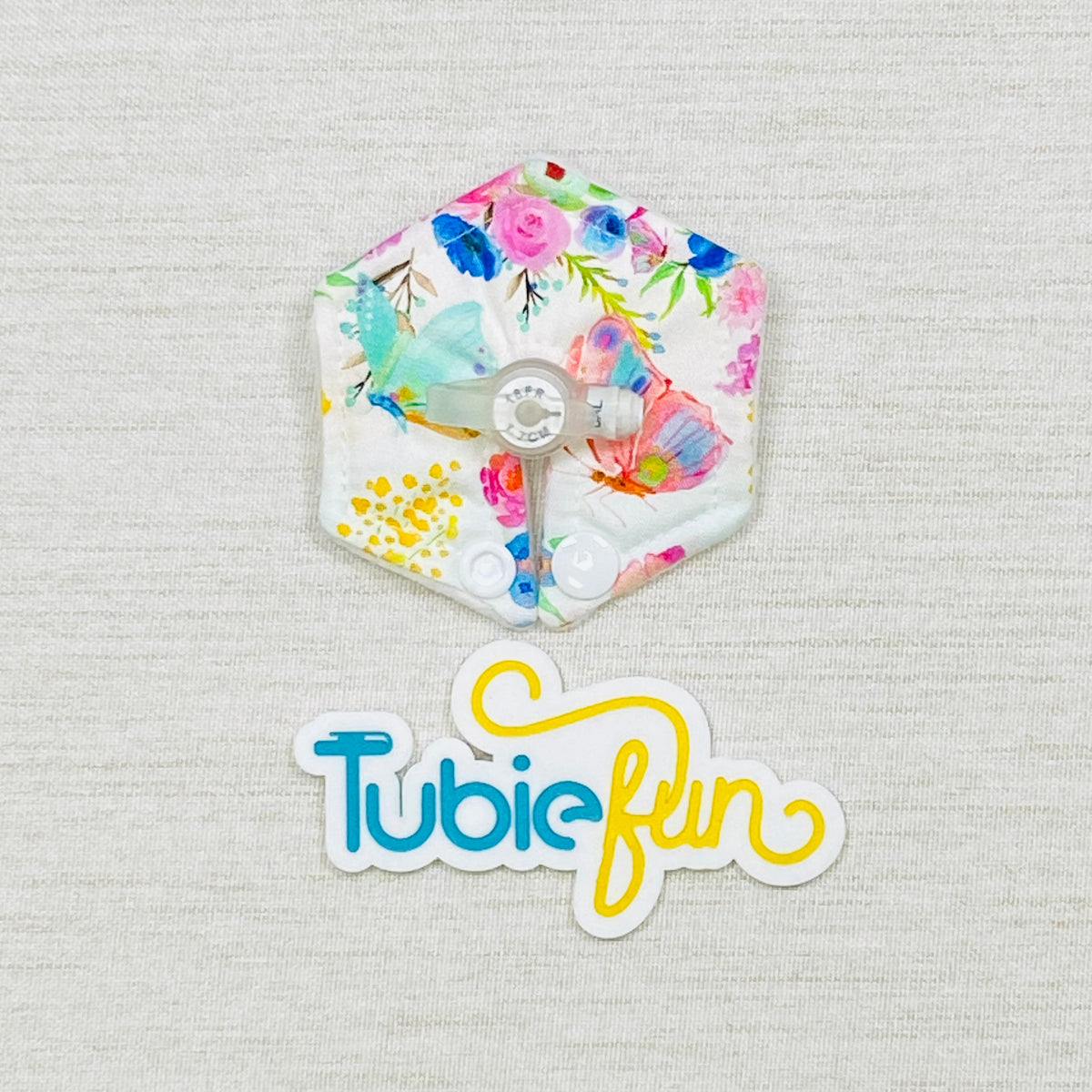 Hexagon G-Tube Button Pad Cover - Butterflies on White