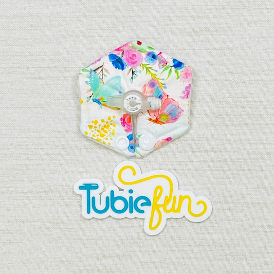 Hexagon G-Tube Button Pad Cover - Butterflies on White