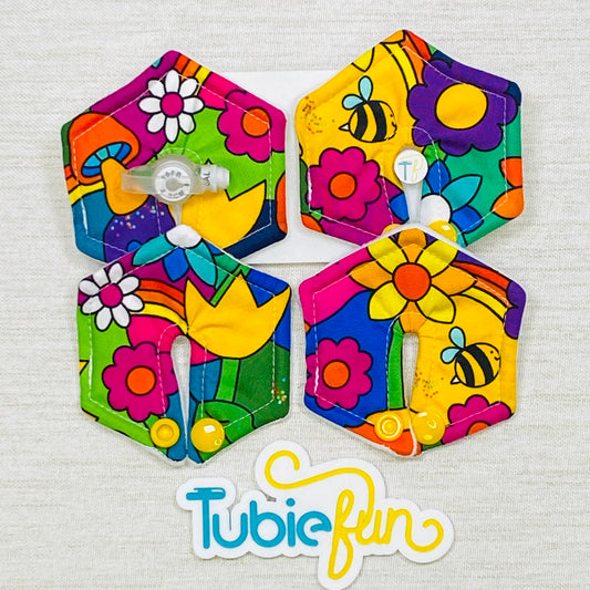 Hexagon G-Tube Button Pad Cover - Flower Power