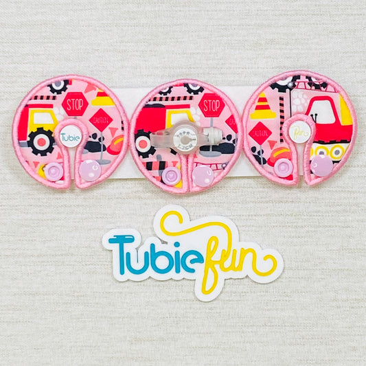 G-Tube Button Pad Cover - Pink Construction