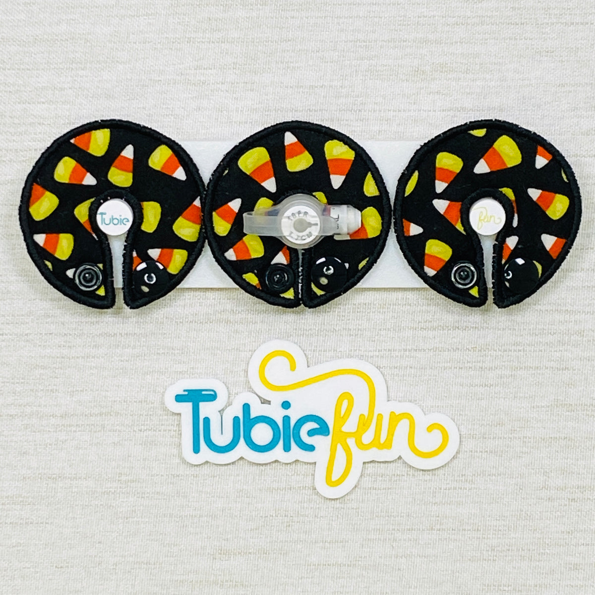 G-Tube Button Pad Cover - Candy Corns on Black