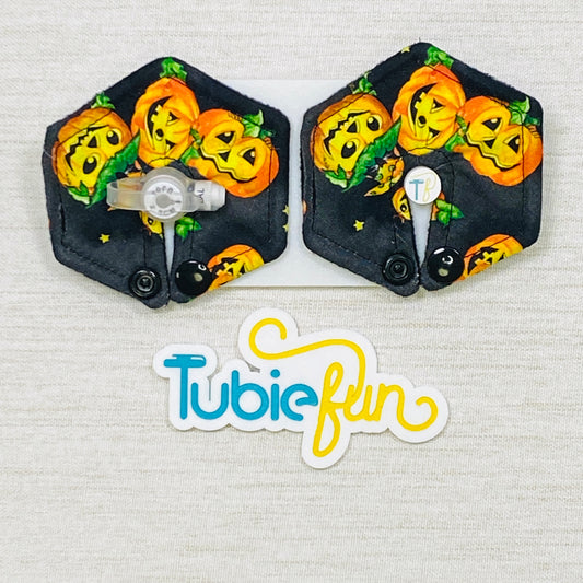 Hexagon G-Tube Button Pad Cover - Pumpkins on Black