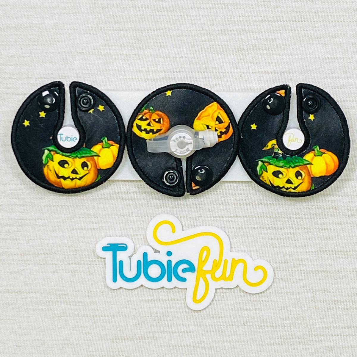 G-Tube Button Pad Cover - Pumpkins on Black