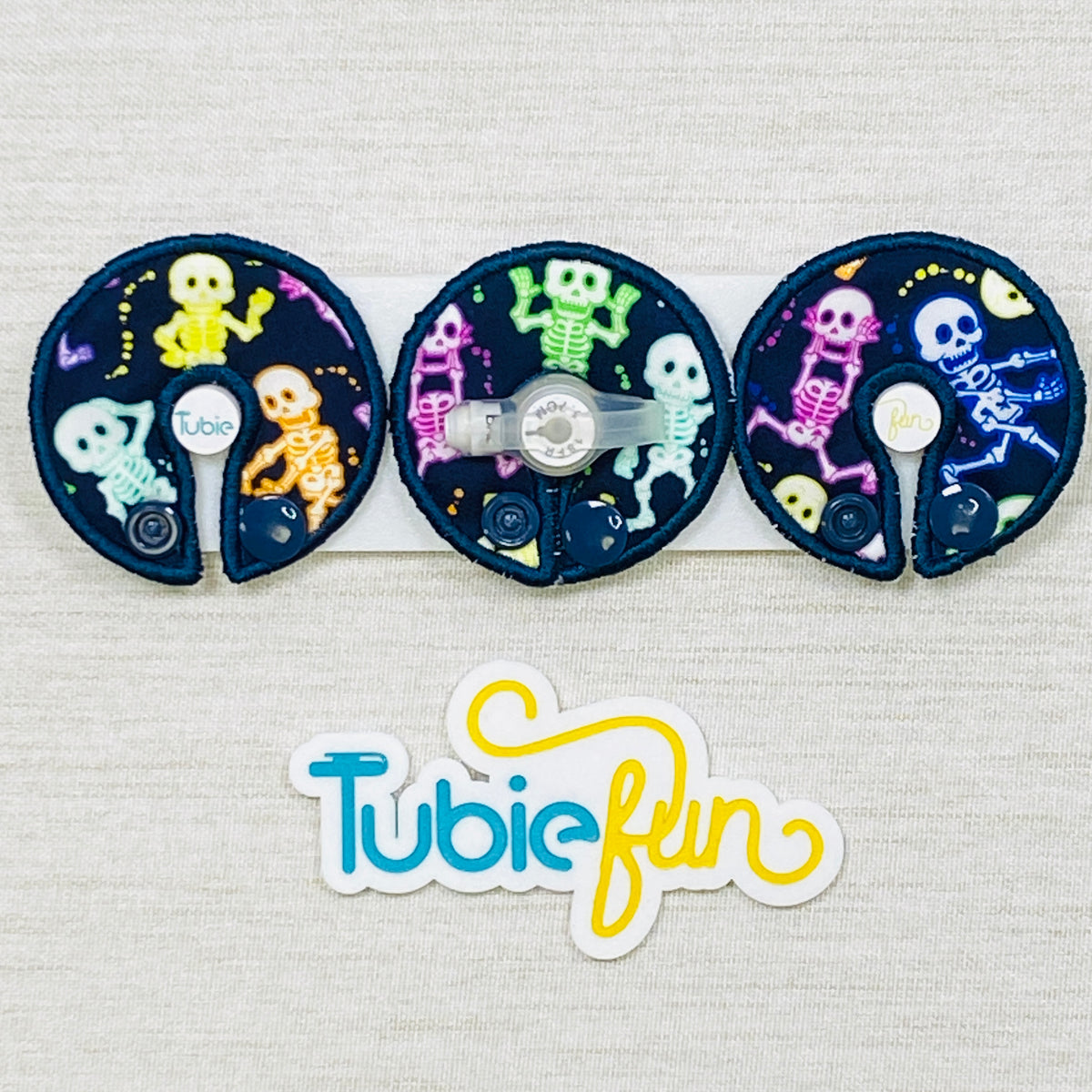 G-Tube Button Pad Cover - Neon Skeletons