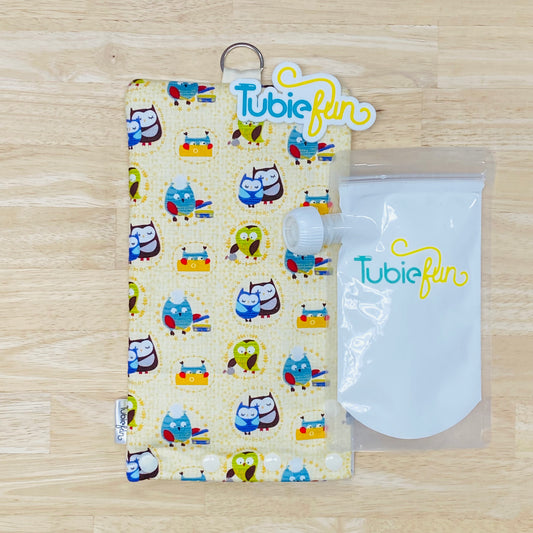 Insulated Milk Bag Suitable for Tubie Fun 500ml Reusable Pouches - Owls on Cream