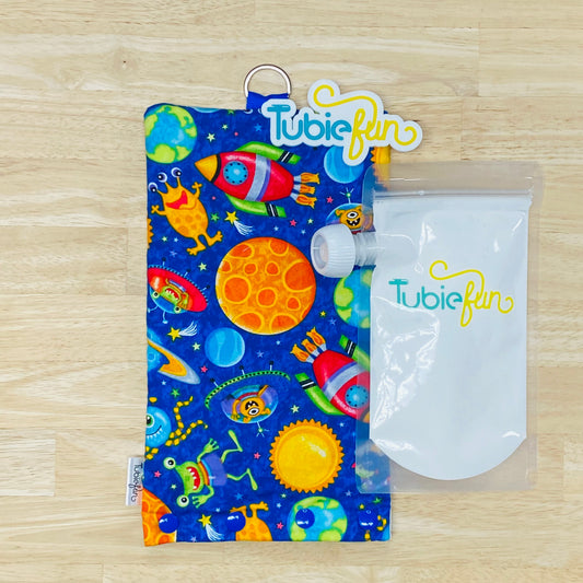 Insulated Milk Bag Suitable for Tubie Fun 500ml Reusable Pouches - Outer Space Aliens