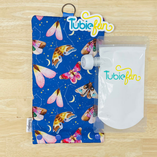 Insulated Milk Bag Suitable for Tubie Fun 500ml Reusable Pouches - Coloured Moths