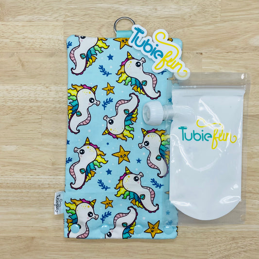 Insulated Milk Bag Suitable for Tubie Fun 500ml Reusable Pouches - Coloured Sea Horses