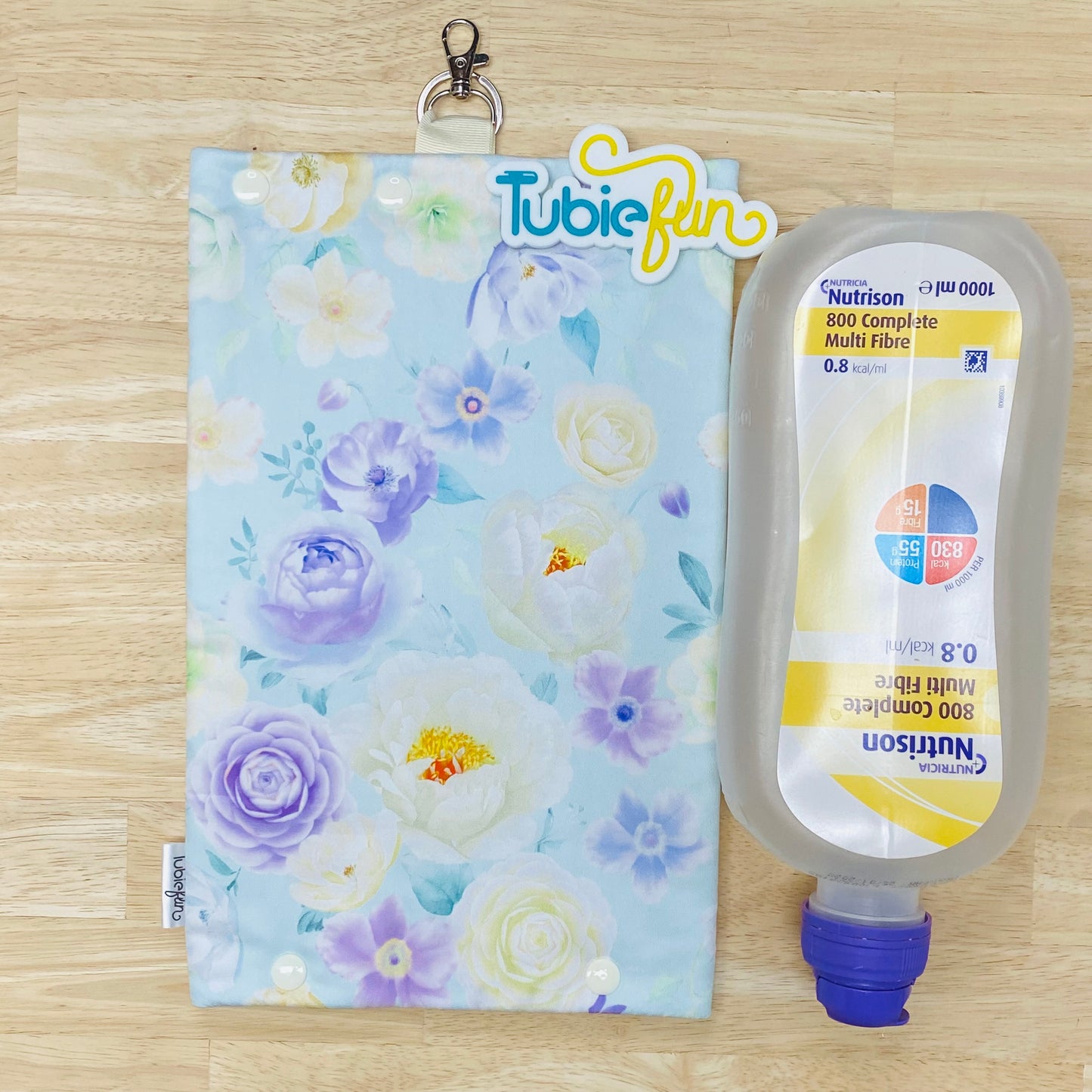 Insulated Milk Bag Suitable for 1L Flocare Bottle - Flowers on Light Blue