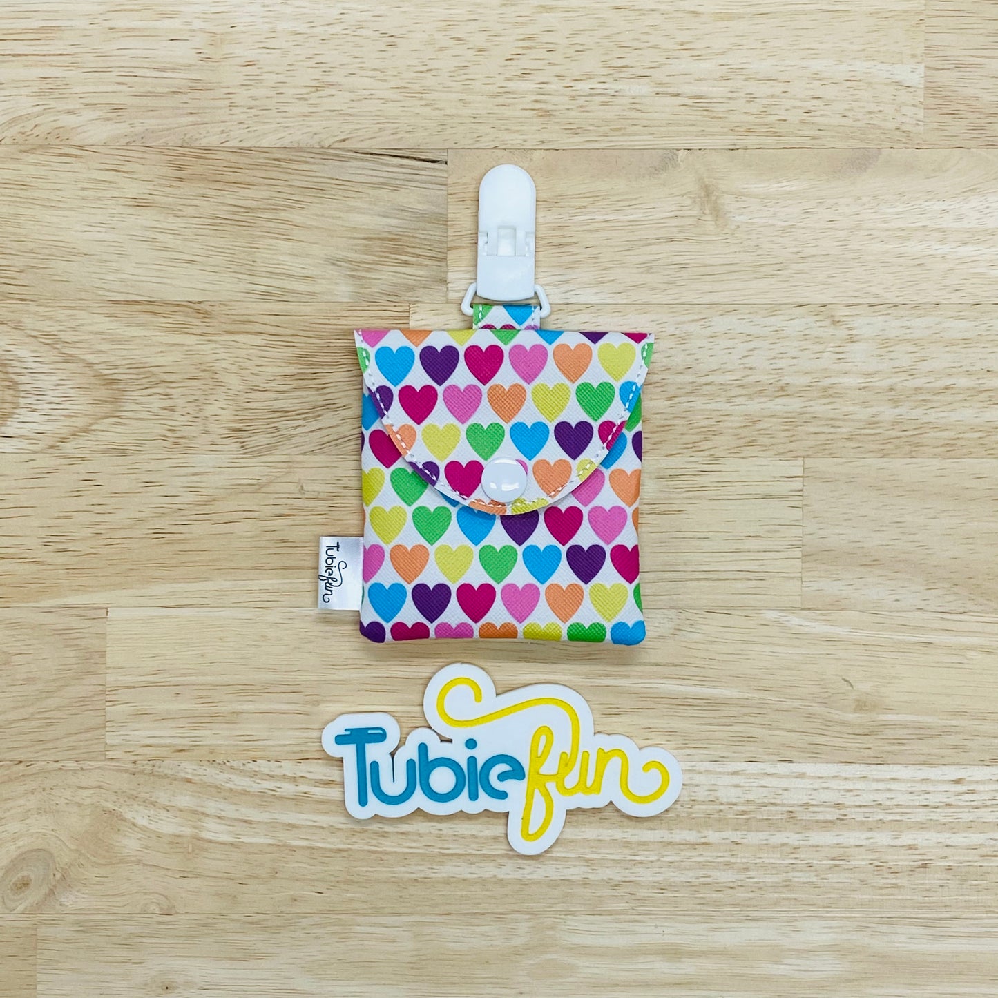Tubing Pouch - Coloured Hearts on White