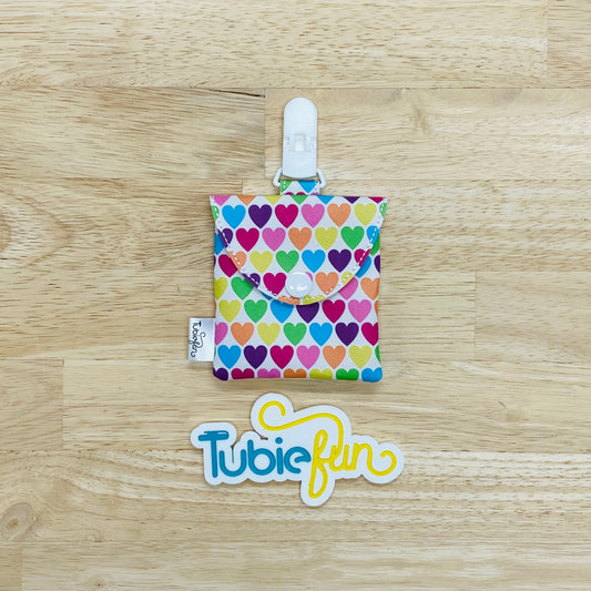 Tubing Pouch - Coloured Hearts on White