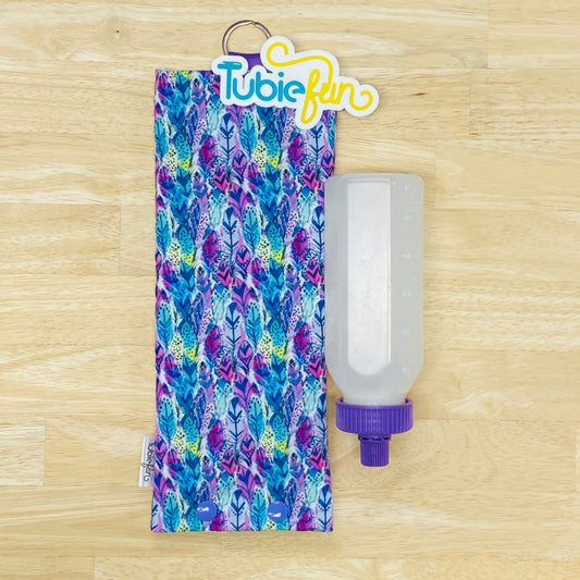 Insulated Milk Bag Suitable for 250ml Bottle in - Purple and Teal Feathers