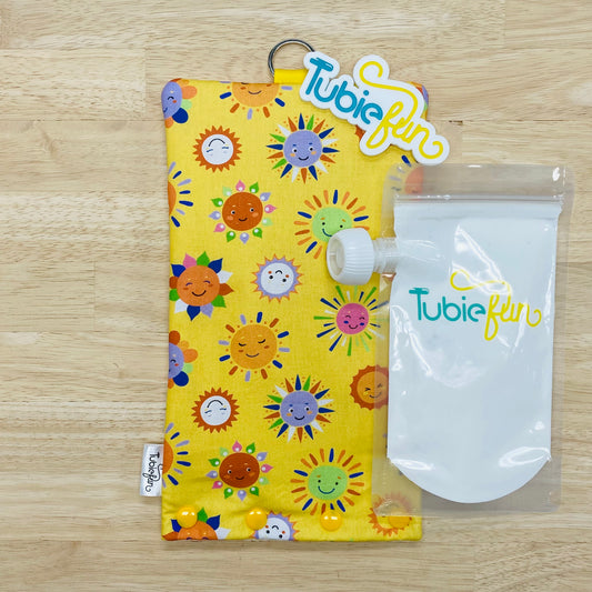 Insulated Milk Bag Suitable for Tubie Fun 500ml Reusable Pouches - Sun Faces