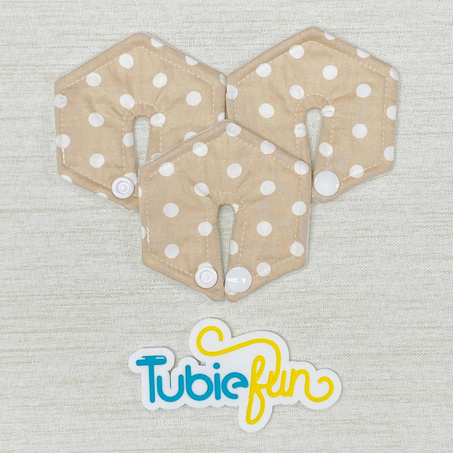 Hexagon G-Tube Button Pad Cover - White Dots on Cream