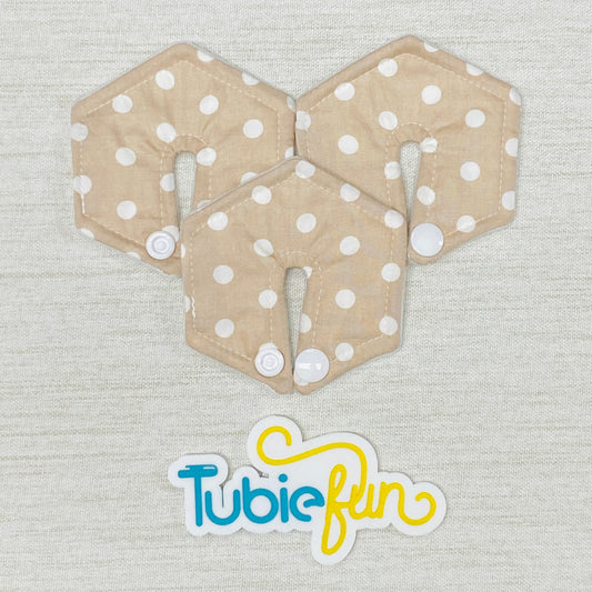 Hexagon G-Tube Button Pad Cover - White Dots on Cream