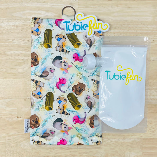 Insulated Milk Bag Suitable for Tubie Fun 500ml Reusable Pouches - Animals on Cream