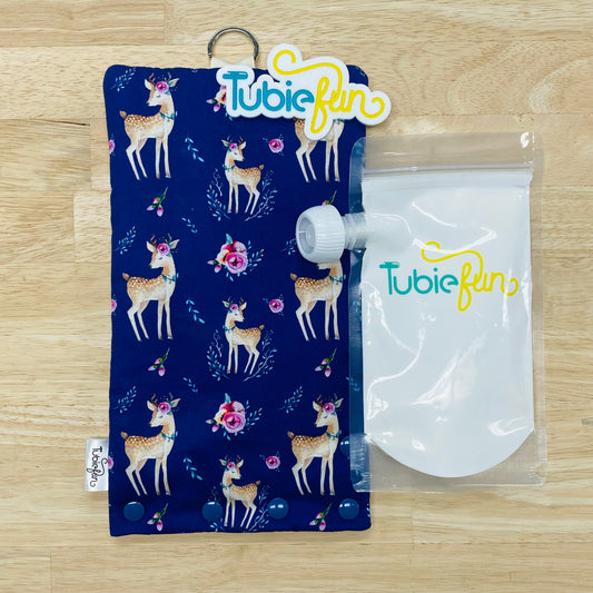Insulated Milk Bag Suitable for Tubie Fun 500ml Reusable Pouches - Deer on Blue