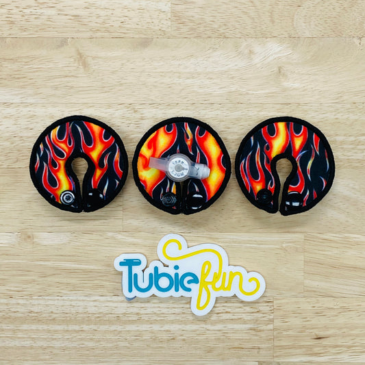 G-Tube Button Pad Cover - Flames on Black