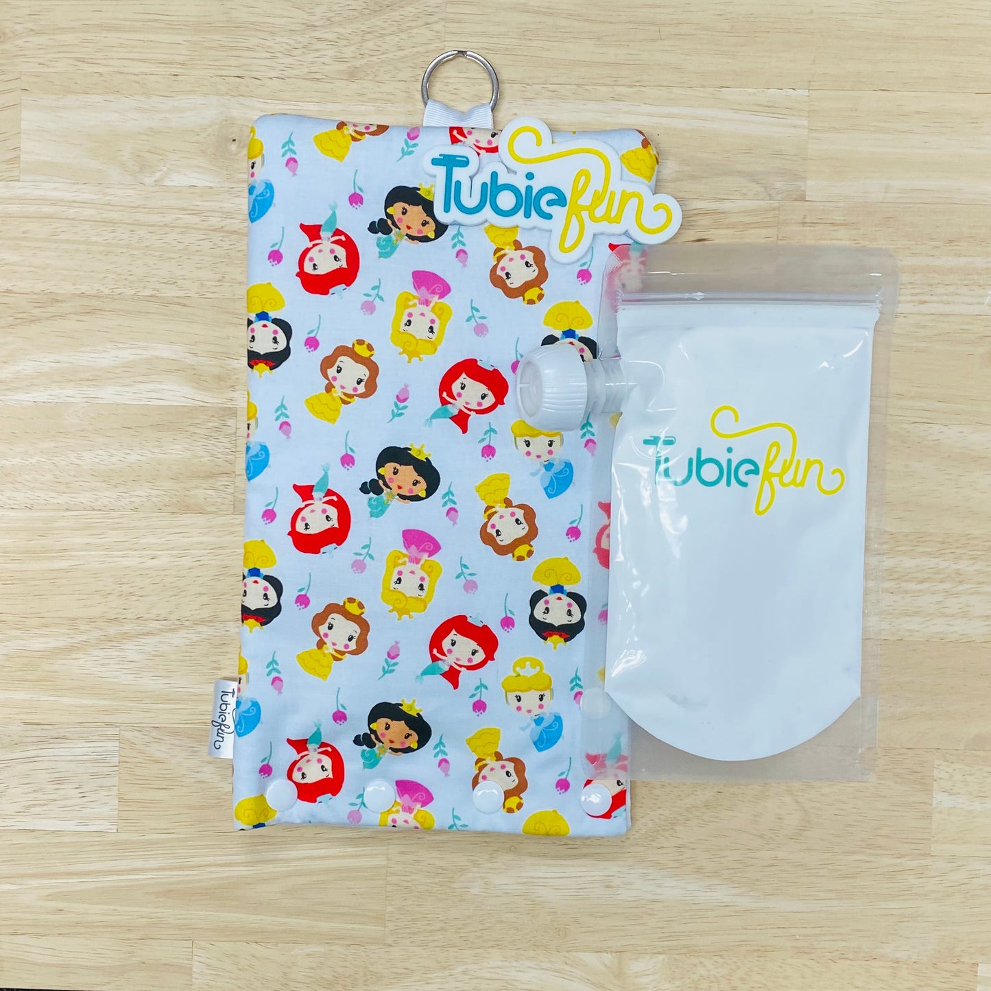 Insulated Milk Bag Suitable for Tubie Fun 500ml Reusable Pouches - Princesses on White
