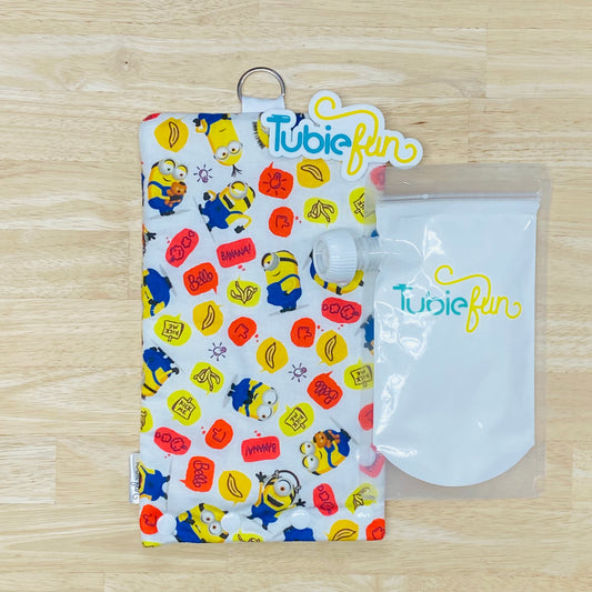 Insulated Milk Bag Suitable for Tubie Fun 500ml Reusable Pouches - Minions on White