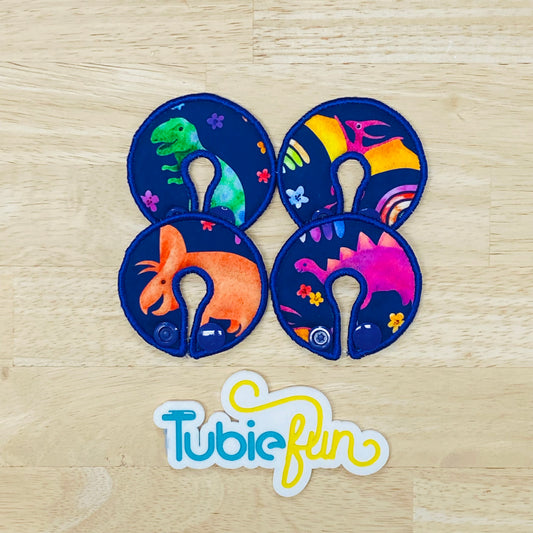 G-Tube Button Pad Cover - Coloured Dinos on Purple