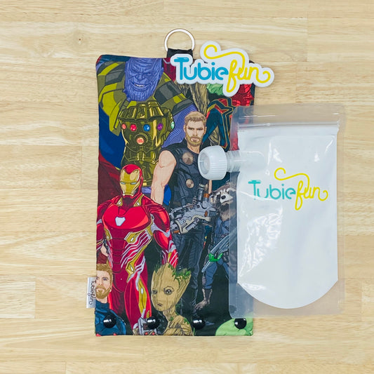 Insulated Milk Bag Suitable for Tubie Fun 500ml Reusable Pouches - Large Comic Heros