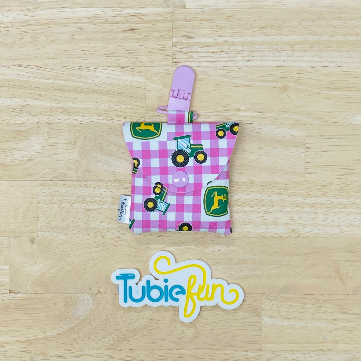 Tubing Pouch - Tractors on Pink Gingham