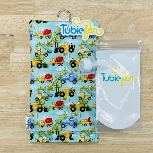 Insulated Milk Bag Suitable for Tubie Fun 500ml Reusable Pouches - Trucks and Trees