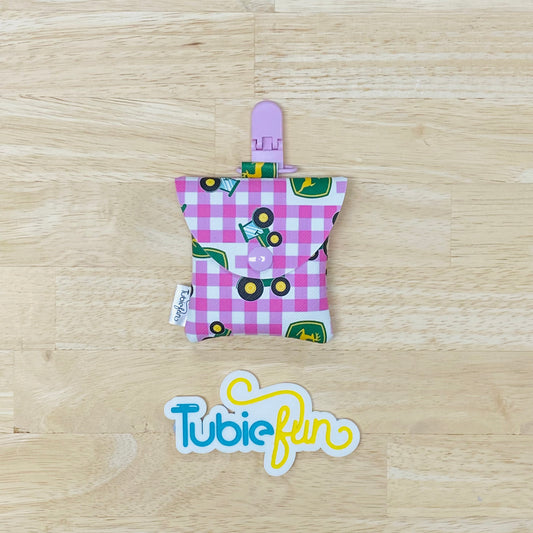 Tubing Pouch - Tractors on Pink Gingham
