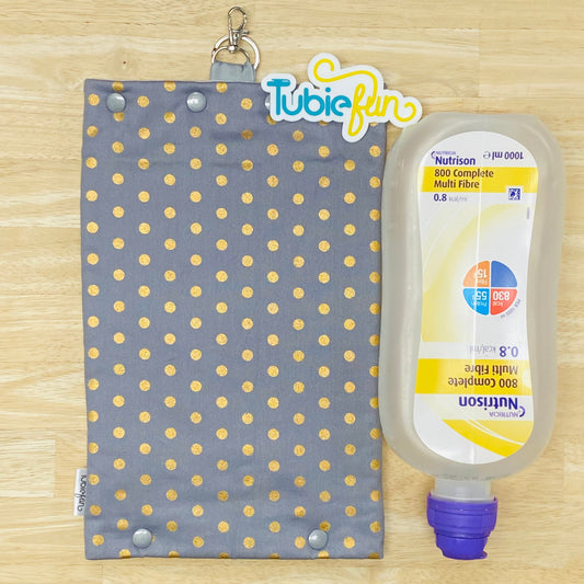 Insulated Milk Bag Suitable for 1L Flocare Bottle - Gold Dots on Grey