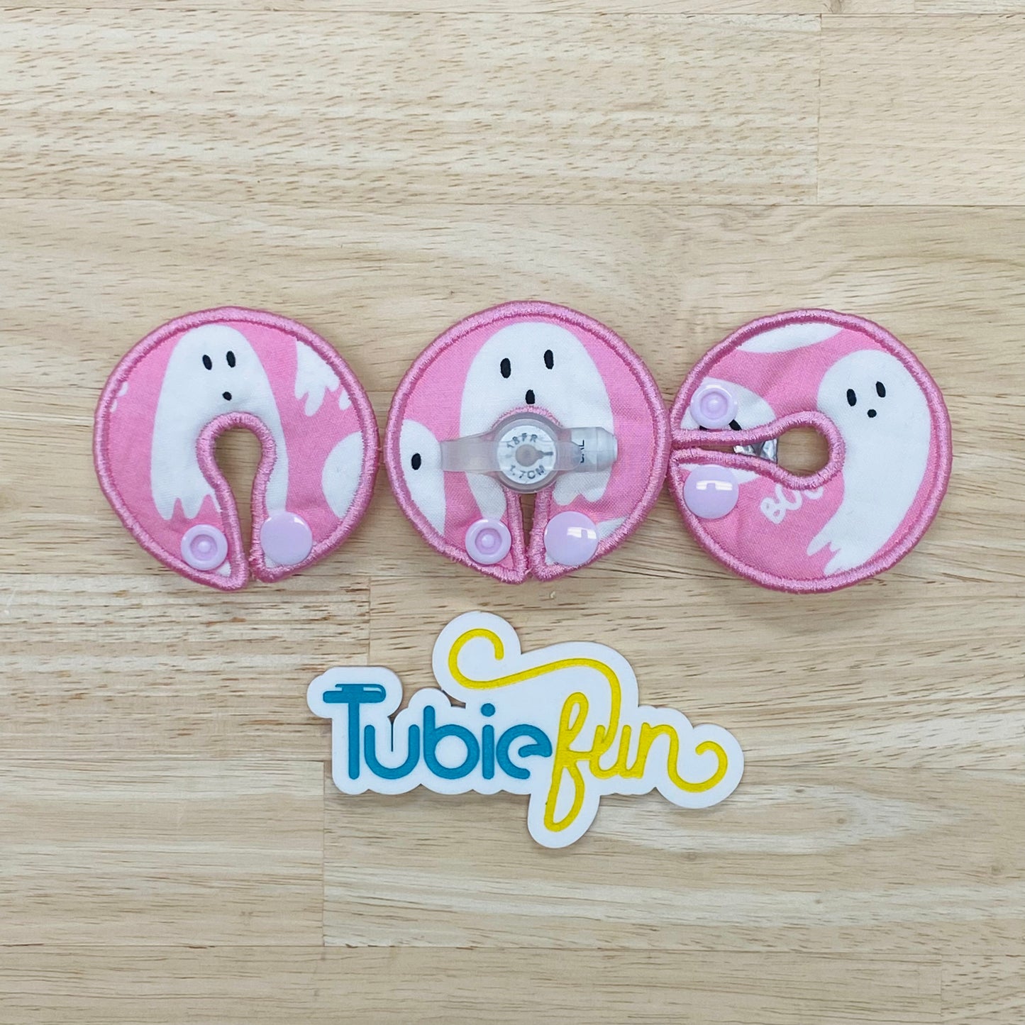 G-Tube Button Pad Cover - Ghosts on Pink